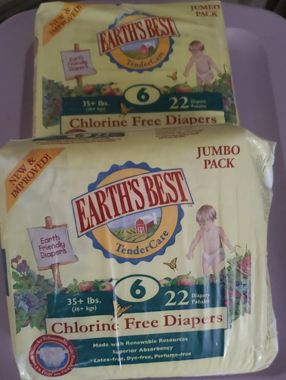 Earth's Best TenderCare Chlorine-Free Diapers in Size 6 2x22-pack NEW
